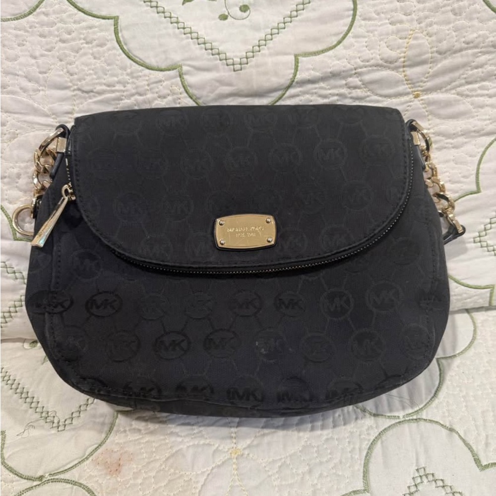 Michael Kors Dark Crossbody Bag with Gold Accents